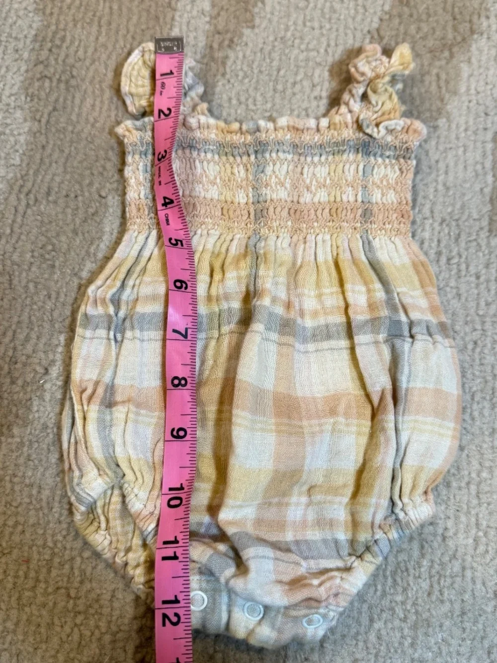 Rylee + Cru Julia Romper Pastel Plaid Smocked Baby Girl 0-3M